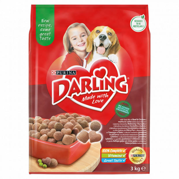 Purina Darling marha és csirke ízletes keverékével száraz kutyaeledel 3 kg