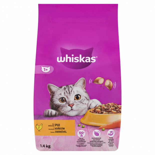 Whiskas 1+ teljes értékű szárazeledel felnőtt macskák számára csirkével 1,4 kg