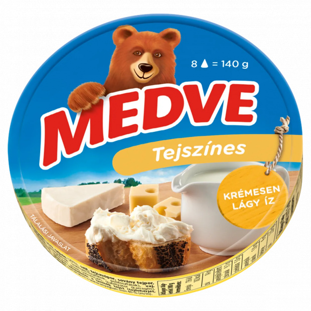 Medve tejszínes kenhető, félzsíros ömlesztett sajt 8 x 17,5 g (140 g) Medve tejszínes kenhető, félzsíros ömlesztett sajt 8 x 17,5 g (140 g)