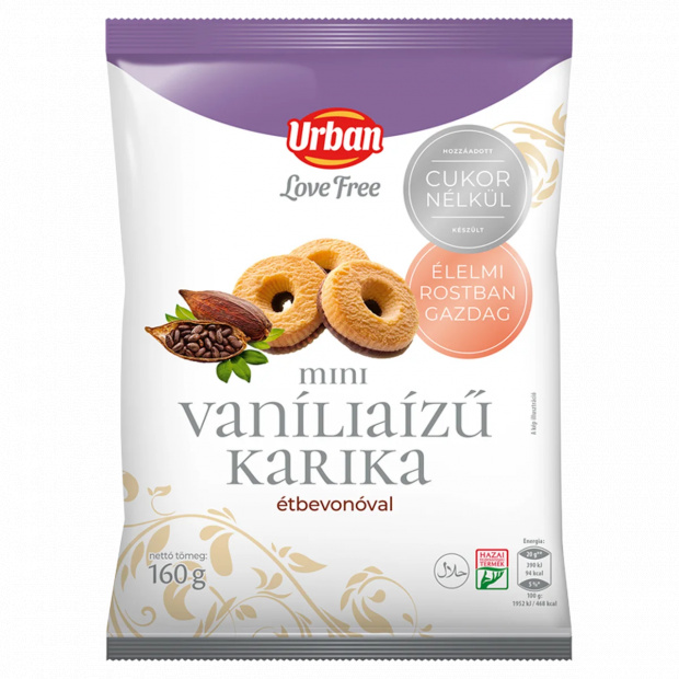 Urban LoveFree hozzáadott cukor nélküli mini vaníliaízű karika 160 g