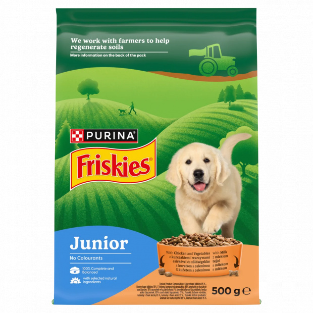Purina Friskies Junior csirkével, zöldségekkel és tejjel száraz kutyaeledel 500 g