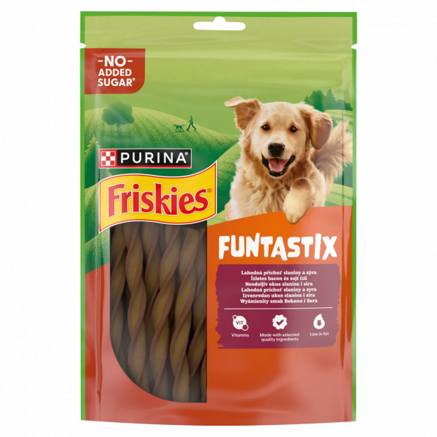 Purina Friskies Funtastix bacon és sajt ízű kiegészítő állateledel felnőtt kutyák számára 175 g
