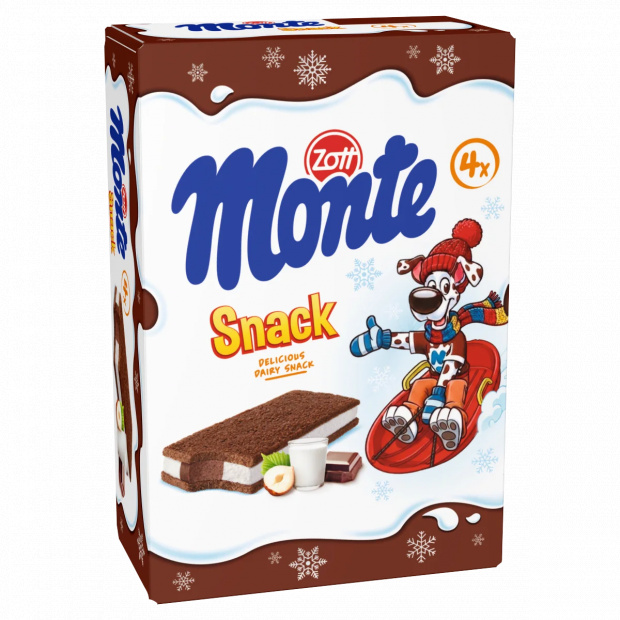Zott Monte Snack tejes, csokoládés-mogyorós krémmel töltött sütemény 4 x 29 g (116 g)