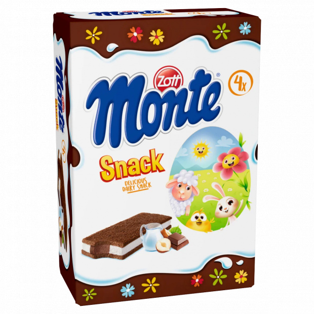 Zott Monte Snack tejes, csokoládés-mogyorós krémmel töltött sütemény 4 x 29 g (116 g)