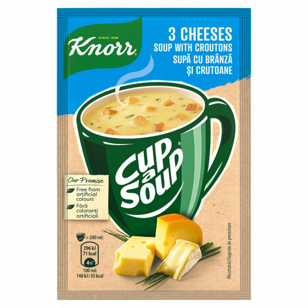 Knorr Cup a Soup instant 3 sajtkrémleves zsemlekockával 17 g
