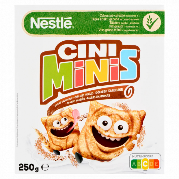 Cini Minis ropogós fahéjas gabonapehely teljes kiőrlésű búzával, vitaminokkal és vassal 250 g Cini Minis ropogós fahéjas gabonapehely teljes kiőrlésű búzával, vitaminokkal és vassal 250 g