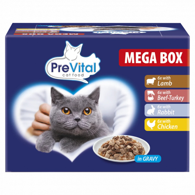 PreVital teljes értékű állateledel felnőtt macskák számára szószban 24 x 100 g