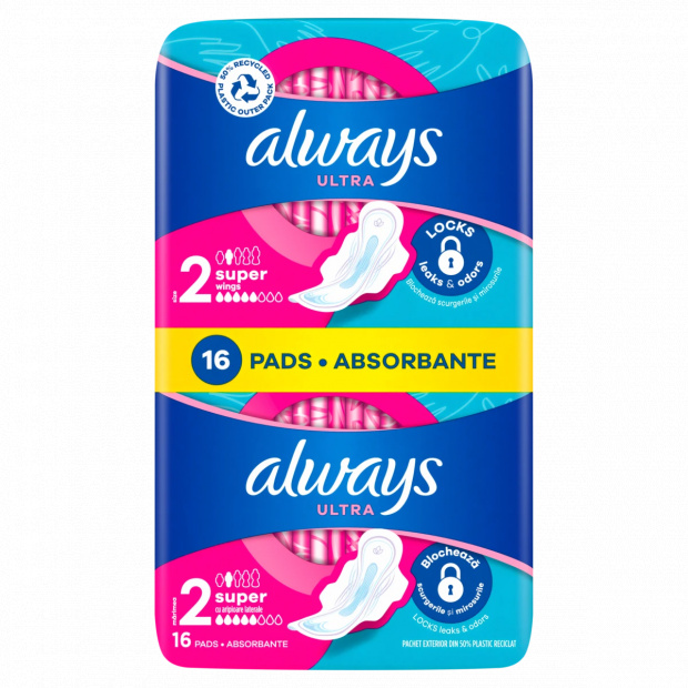 Always Ultra Nap Egészségügyi Betét, Hosszú (2-es méret) Szárnyas betét 16 db