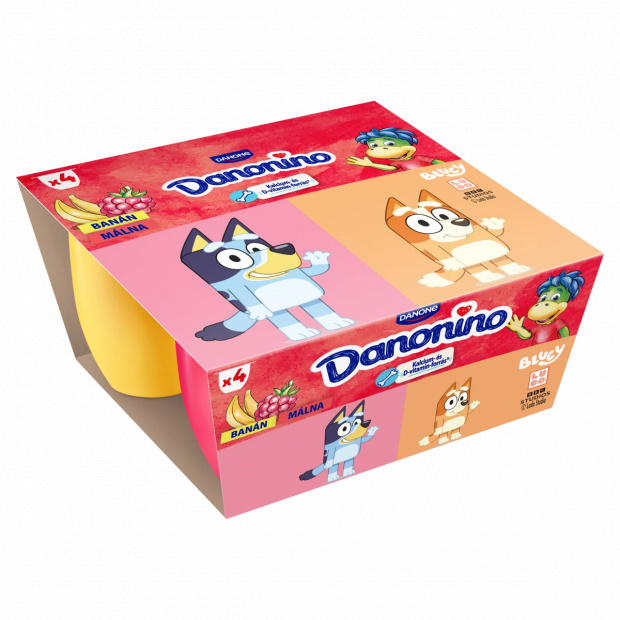 Danone Danonino banános és málnás tejtermék hozzáadott kalciummal és D-vitaminnal 4 x 50 g (200 g)