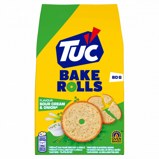 Tuc Bake Rolls hagymás-tejfölös ízű kétszersült 80 g Tuc Bake Rolls hagymás-tejfölös ízű kétszersült 80 g