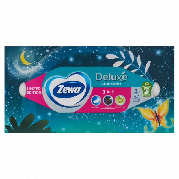 Zewa Deluxe Magic Garden dobozos illatmentes papír zsebkendő 3 rétegű 90 db