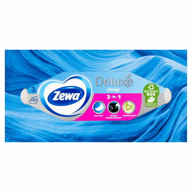 Zewa Deluxe Design 3-in-1 dobozos illatmentes papír zsebkendő 3 rétegű 90 db