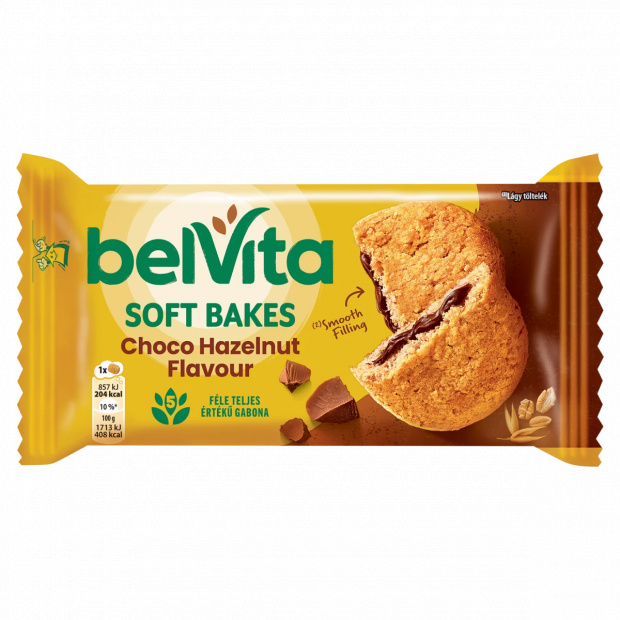 Belvita Soft Bakes gabonás, mogyoróízű keksz kakaós töltelékkel 50 g Belvita Soft Bakes gabonás, mogyoróízű keksz kakaós töltelékkel 50 g