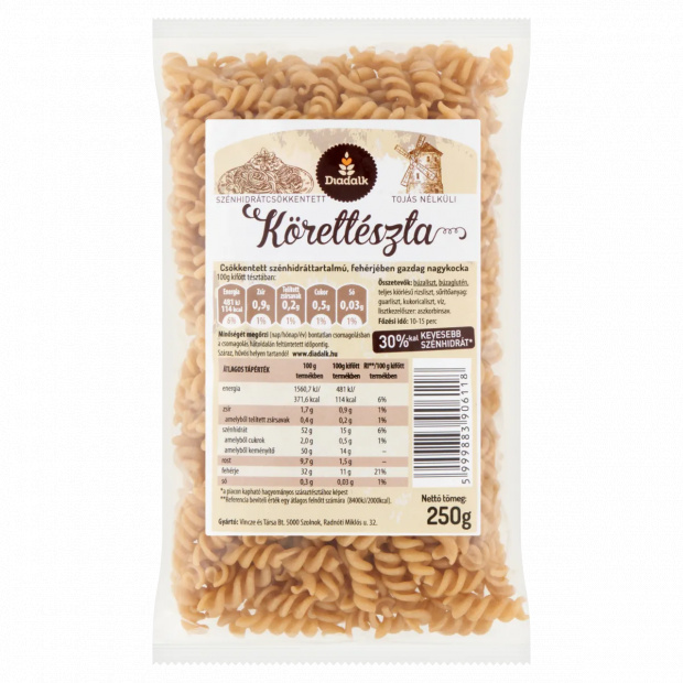 Diadalk Körettészta csökkentett szénhidráttartalmú, fehérjében gazdag orsó tészta 250 g