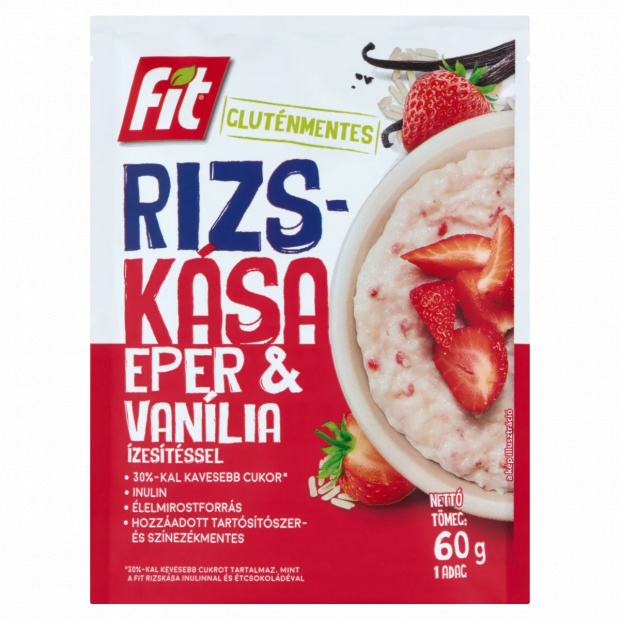Fit gluténmentes rizskása eper & vanília ízesítéssel 60 g