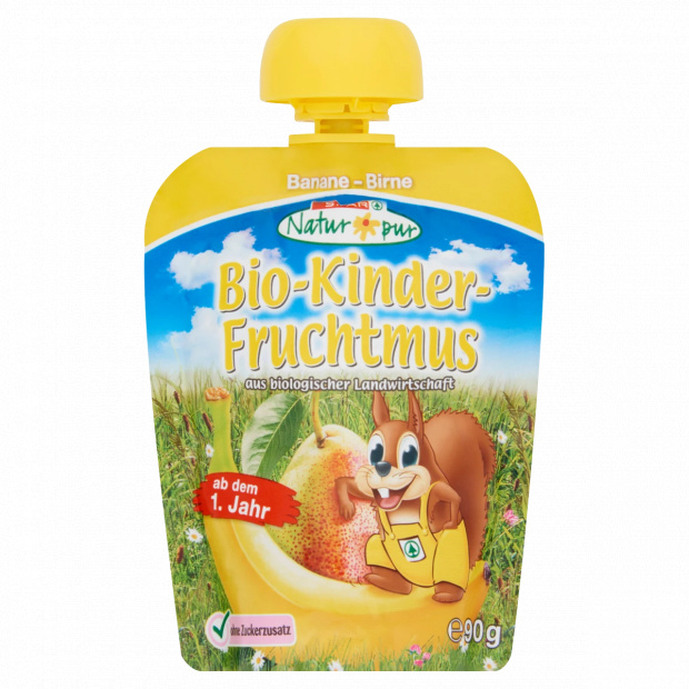 SPAR Natur*pur Bio gyümölcsvelő banánnal és körtével 1 éves kortól 90 g