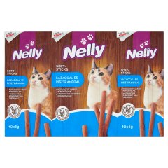 Nelly Soft-Sticks pálcika alakú jutalomfalat lazaccal és pisztránggal macskák számára 10 db 50 g