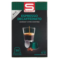 S-Budget koffeinmentes espresso pörkölt őrölt kávé kapszulában 30 db 156 g