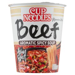 Nissin Cup Noodles fűszeres instant tésztaleves, marha ízesítéssel ázsiai módra 64 g