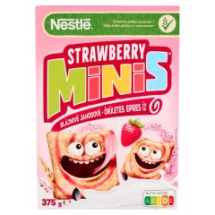 Strawberry Minis ropogós, epres ízű gabonapehely teljes kiőrlésű búzával, vitaminokkal 375 g