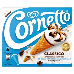 Cornetto Classico vanília ízű tejjégkrém kakaós bevonatú ostyatölcsérben 6 x 90 ml (540 ml)