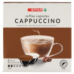 SPAR Dolce Gusto Cappuccino őrölt, pörkölt kávé és sovány tejpor cukorral kapszulában 14 db 147 g
