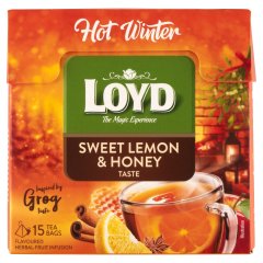 Loyd Hot Winter édes citrom + méz (Grog) ízesítésű gyümölcs-gyógynövénytea keverék 15 filter 45 g