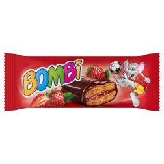 Bombi kakaós bevonómasszába mártott, vegyes gyümölcsös-epres lekvárral töltött puszedli 50 g