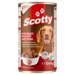 Scotty falatkák szószban teljes értékű állateledel felnőtt kutyák számára 3-féle ízesítéssel 1240 g