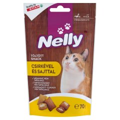 Nelly töltött snack kiegészítő takarmány macskák számára csirkével és sajttal 70 g