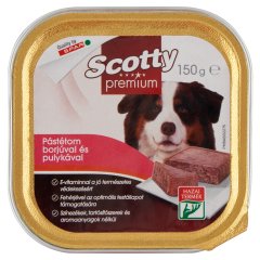 Scotty Premium pástétom teljes értékű állateledel felnőtt kutyák számára borjúval és pulykával 150 g