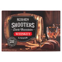 Roshen Shooters étcsokoládés praliné whisky ízű alkoholos töltelékkel 5,3 g