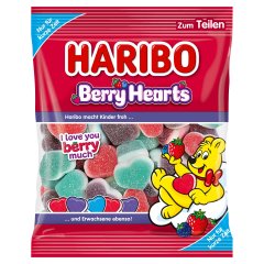 Haribo Berry Hearts gyümölcsízű kandírozott gumicukorka habosított gumicukorka réteggel 160 g