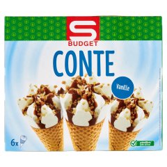 S-Budget Conte vaníliaízű jégkrém belül kakaós bevonattal ellátott ostyatölcsérben 6 db 720 ml
