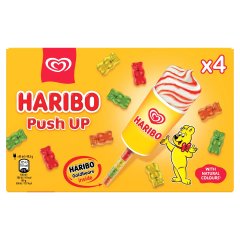 Algida Haribo Push Up vanília ízű jégkrém epres szósszal és gyümölcs ízű gumicukor-mackókkal 340 ml