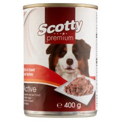 Scotty Premium Active marhás-pulykás teljes értékű nedves állateledel felnőtt kutyák számára 400 g