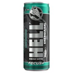 HELL Focus+ mangó-, narancs- és tuttifruttiízű, koffeintartalmú, szénsavas energiaital 250 ml