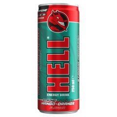 HELL Strong Focus+ mangó-, narancs- és tuttifruttiízű, koffeintartalmú, szénsavas energiaital 250 ml