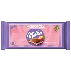 Milka alpesi tej felhasználásával készült tejcsokoládé eperízű krémmel töltve 100 g