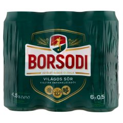 Borsodi világos sör 4,5% 6 x 0,5 l