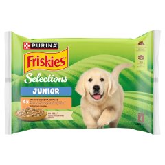 Purina Friskies Junior csirkével és borsóval aszpikban nedves kutyaeledel 4 x 85 g