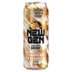 New Gen földieper- és banánízű, koffeintartalmú, szénsavas, alkoholmentes ital 500 ml