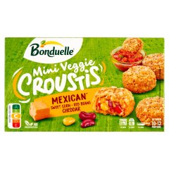 Bonduelle Mini Veggie Croustis gyorsfagyasztott panírozott és elősütött sajtos zöldségkorong 240 g