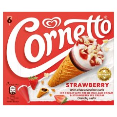 Cornetto epres jégkrém és vanília ízű tejjégkrém epres szósszal, ostyatölcsérben 6 x 90 ml (540 ml)