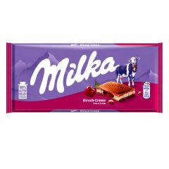 Milka alpesi tejcsokoládé meggyízű tejes krémtöltelékkel és meggyes gyümölcskrémmel 100 g