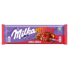 Milka Mmmax alpesi tejcsokoládé meggyes zselédarabkákkal, cukordrazséval és robbanócukorkával 250 g
