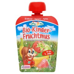 SPAR Natur*pur Bio gyümölcsvelő eperrel, banánnal és almával 1 éves kortól 90 g